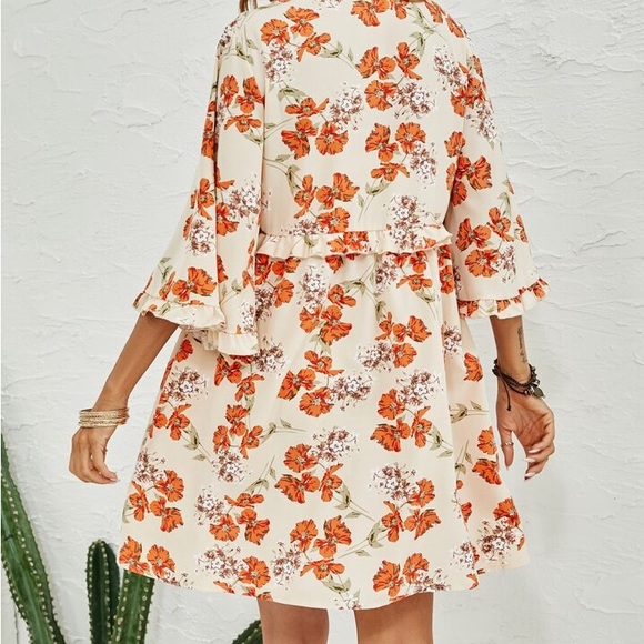 Allover Floral Print Ruffle Trim Dress - Picture 2 of 2